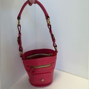 Prada Red Leather Bucket Bag with Gold Accents
